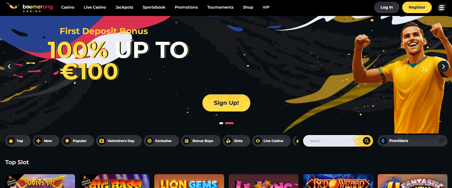 Boomerang Casino – first deposit bonus 100% do 100 €