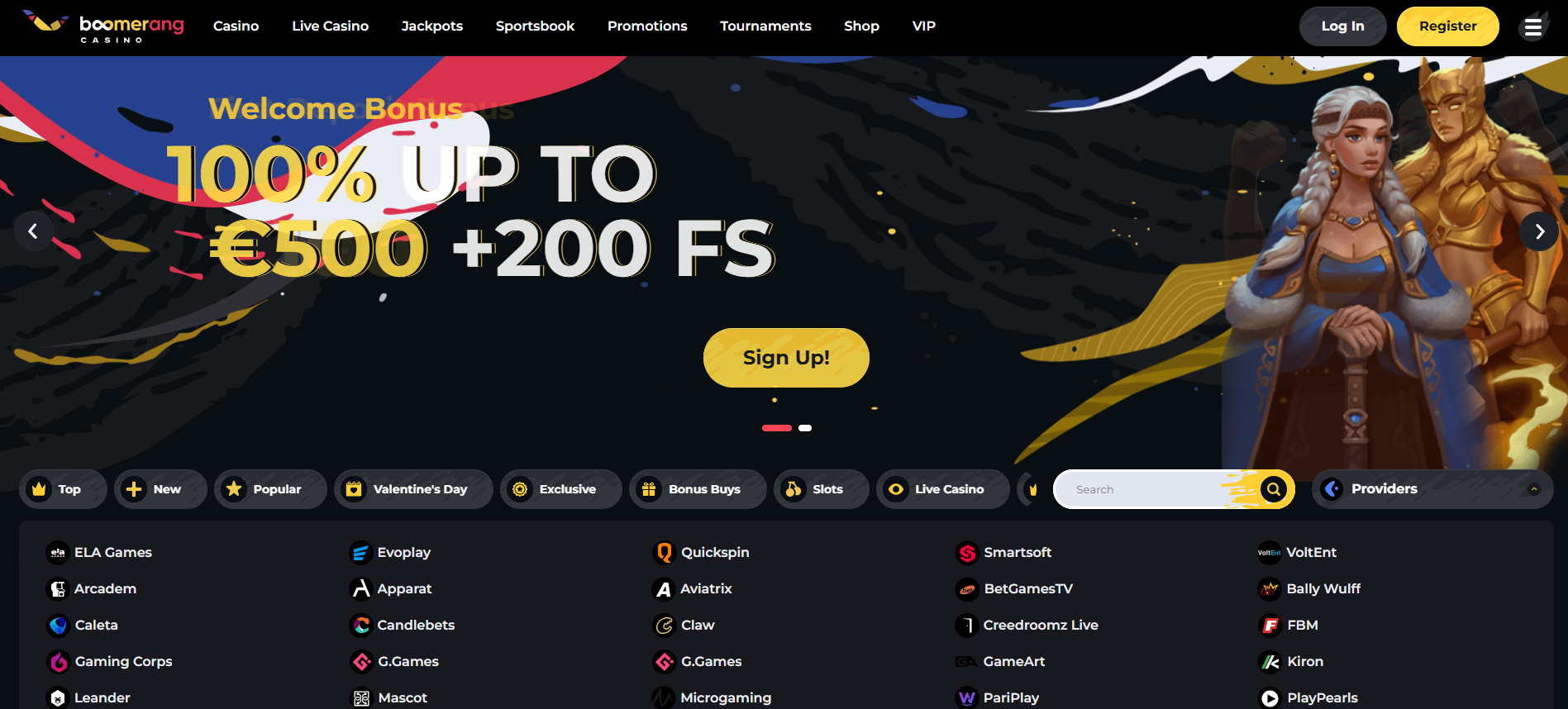 Boomerang Casino – dobrodošli bonus 100% do 500 € +200 FS